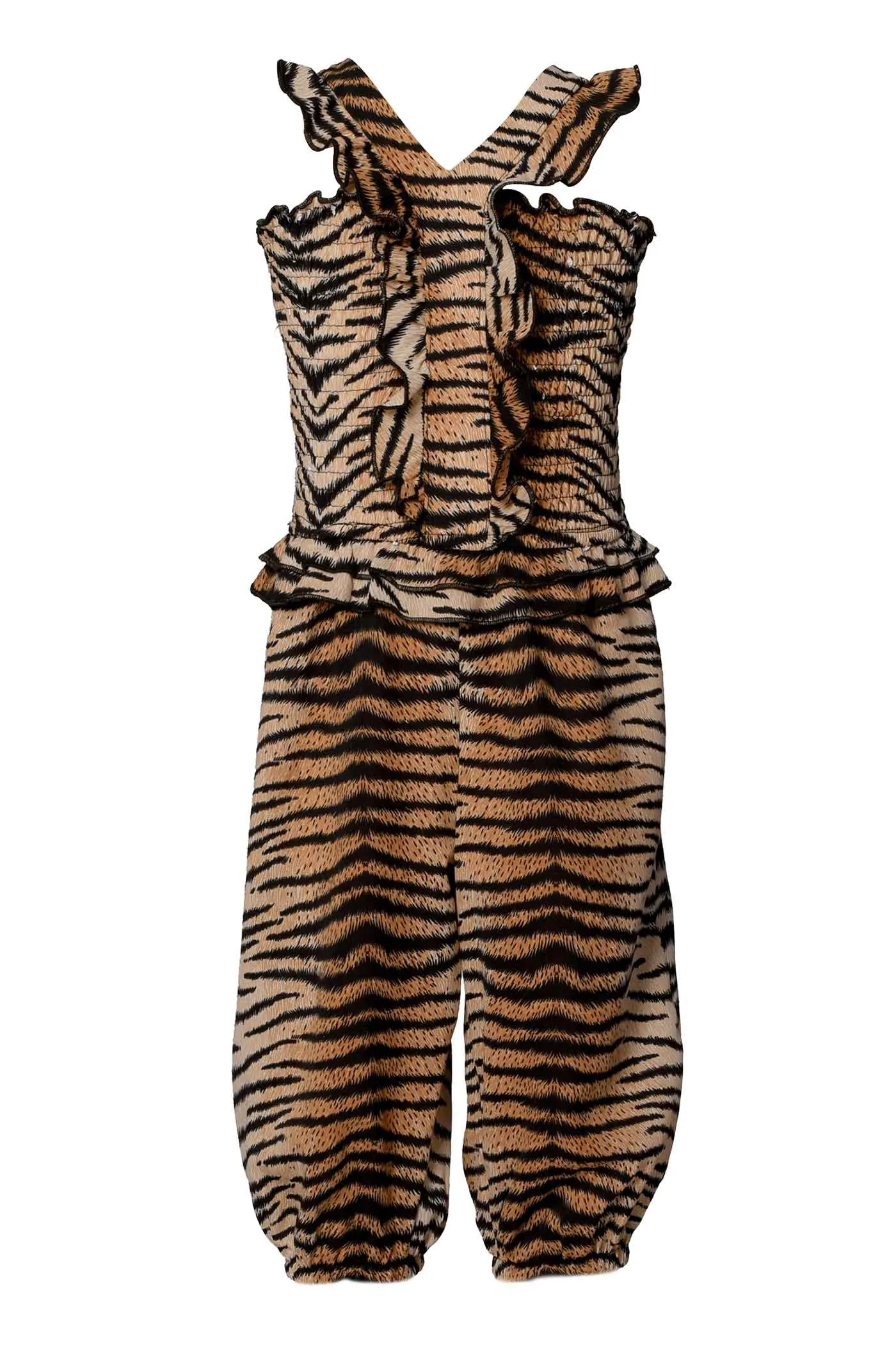 Little Girls Tiger Print Smocked Top Jumpsuit