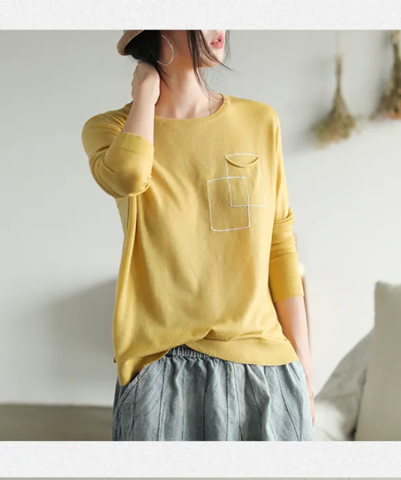 Long Sleeves Blouse Loose Style T-Shirts knit Tops H9508