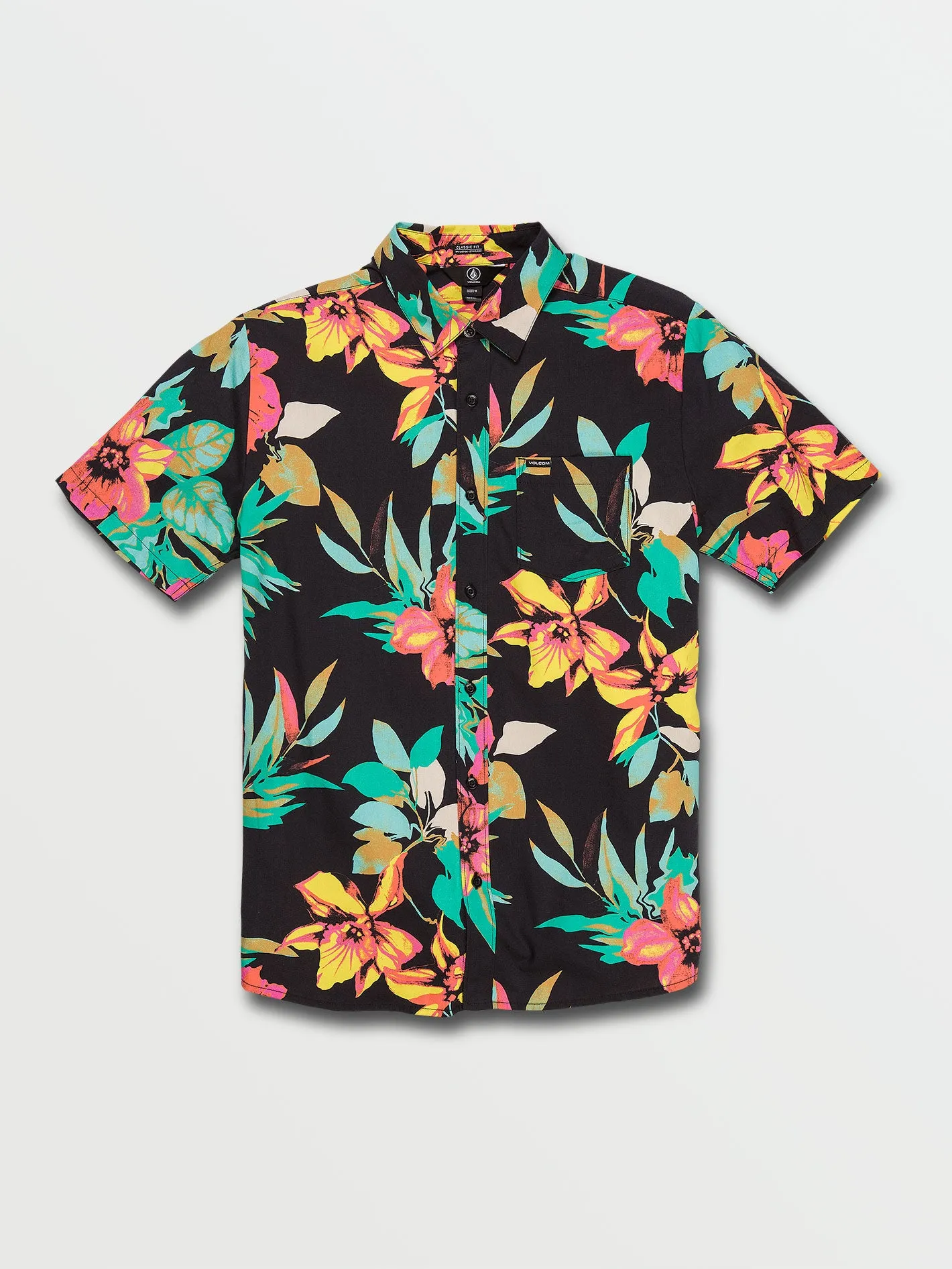 Marble Floral Short Sleeve Shirt - Black