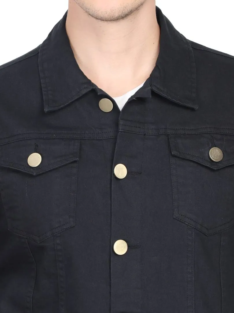 Men's Black Denim Long Sleeves Solid  Jackets