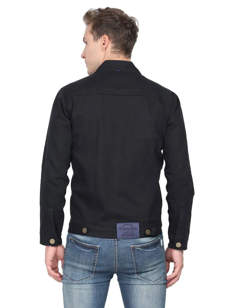 Men's Black Denim Long Sleeves Solid  Jackets