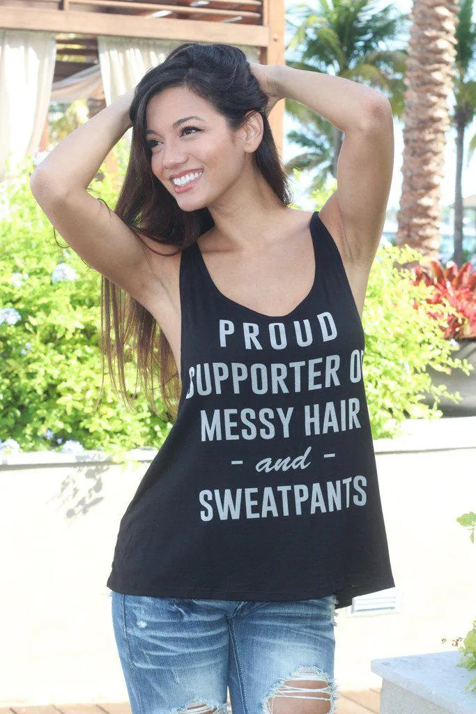 “Messy Hair” Black Tank Top