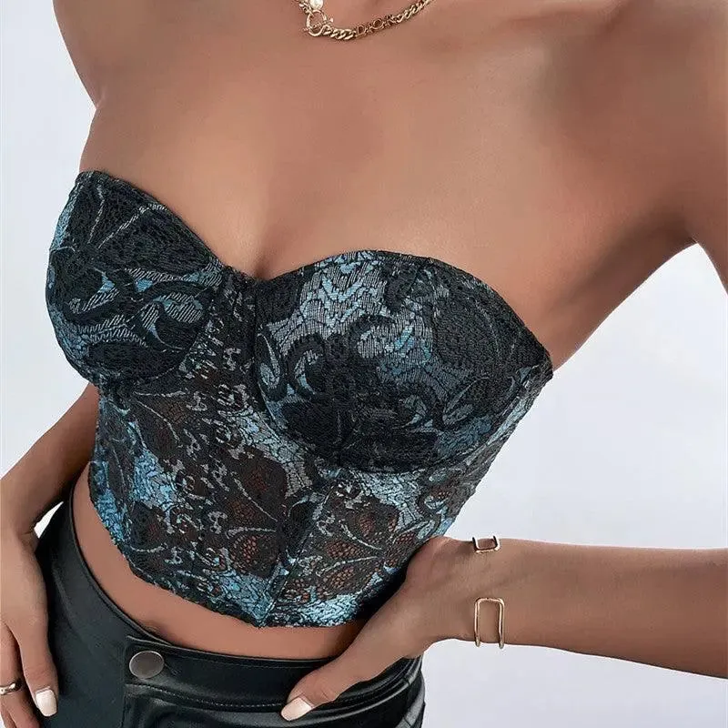 Midnight Blue Lace Mesh Corset Top