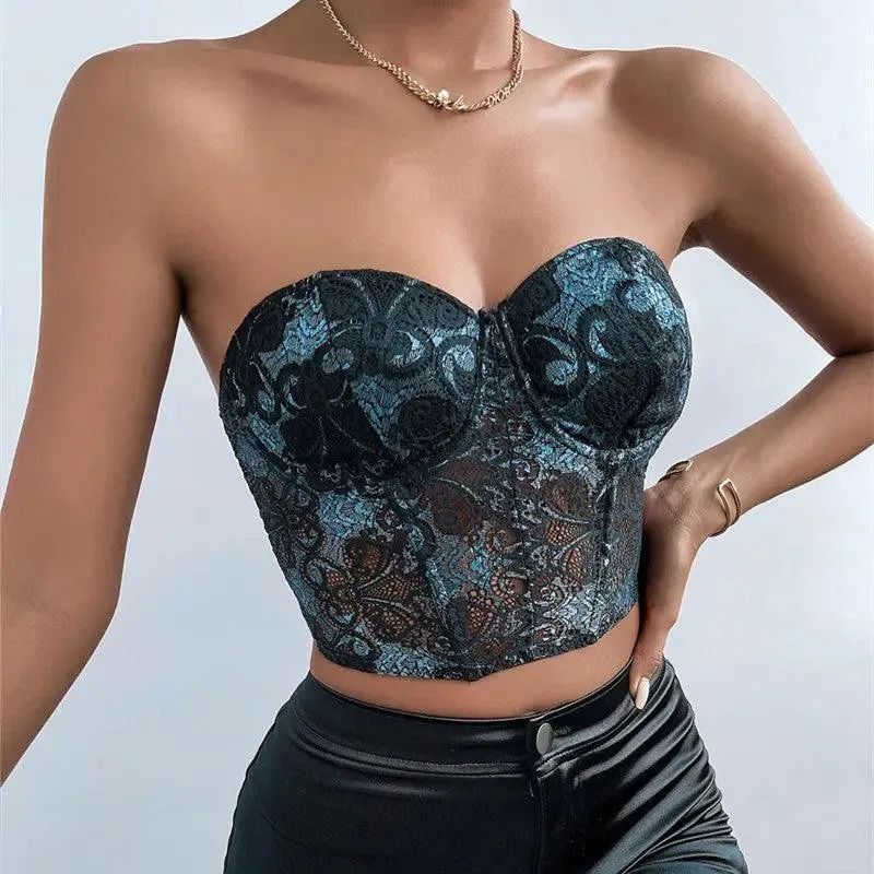 Midnight Blue Lace Mesh Corset Top