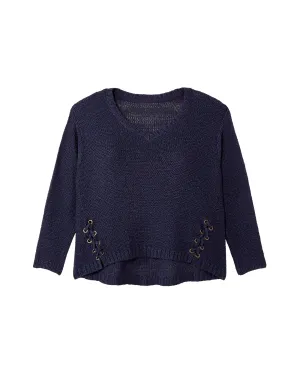 Midori Long Sleeve Lace Up Pull Over | Navy