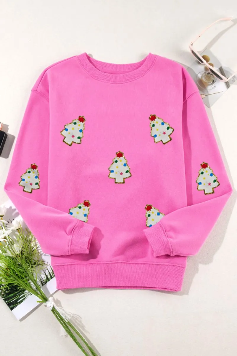 Multicolor Christmas Trees Pink Sweatshirt