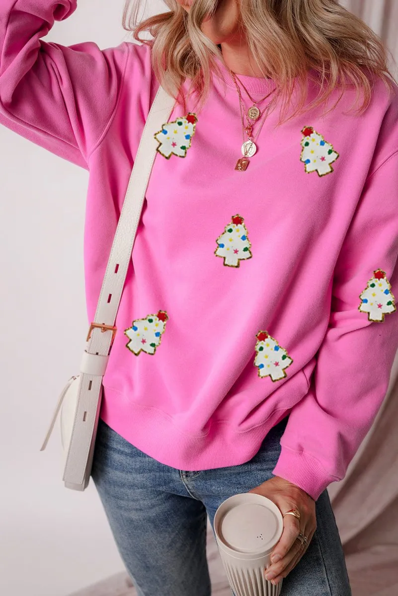 Multicolor Christmas Trees Pink Sweatshirt