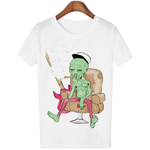 New Women Tshirt 18 Style Smoking Alien Print Funny Casual ET T-shirt For Lady White Plus Size Top Tees Hipster