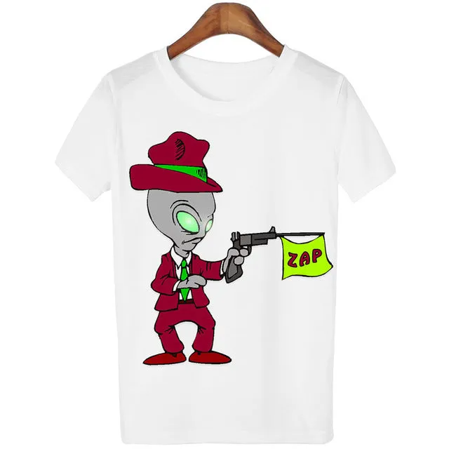 New Women Tshirt 18 Style Smoking Alien Print Funny Casual ET T-shirt For Lady White Plus Size Top Tees Hipster