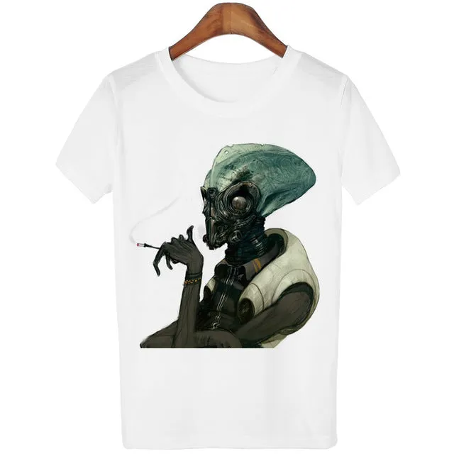 New Women Tshirt 18 Style Smoking Alien Print Funny Casual ET T-shirt For Lady White Plus Size Top Tees Hipster