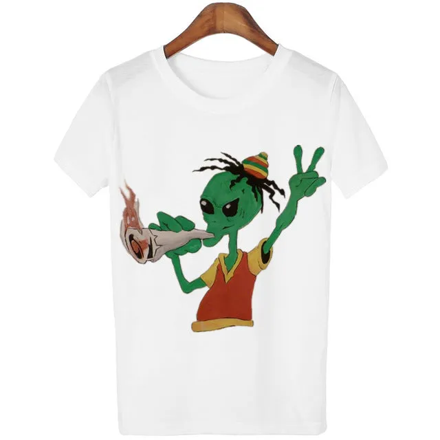 New Women Tshirt 18 Style Smoking Alien Print Funny Casual ET T-shirt For Lady White Plus Size Top Tees Hipster