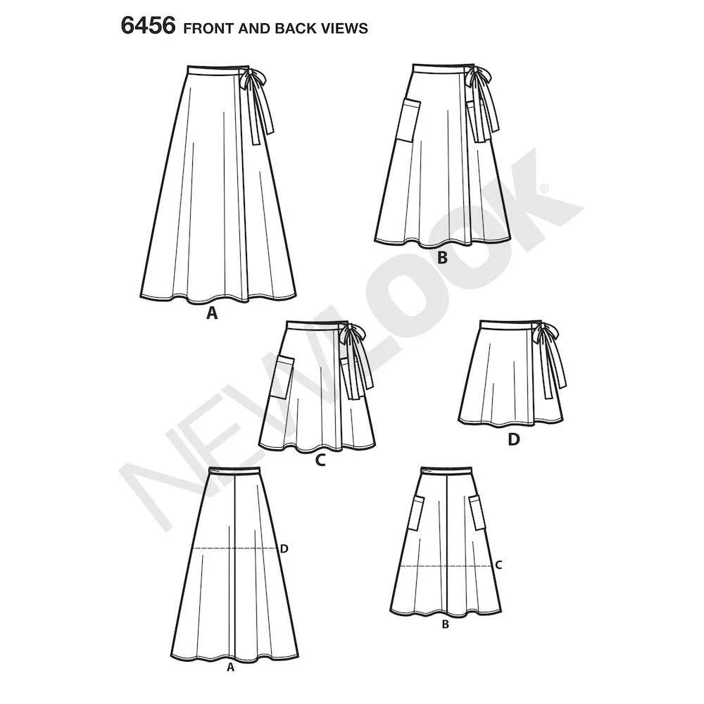 Newlook Pattern 6456 Misses' Easy Wrap Skirts in Four Lengths