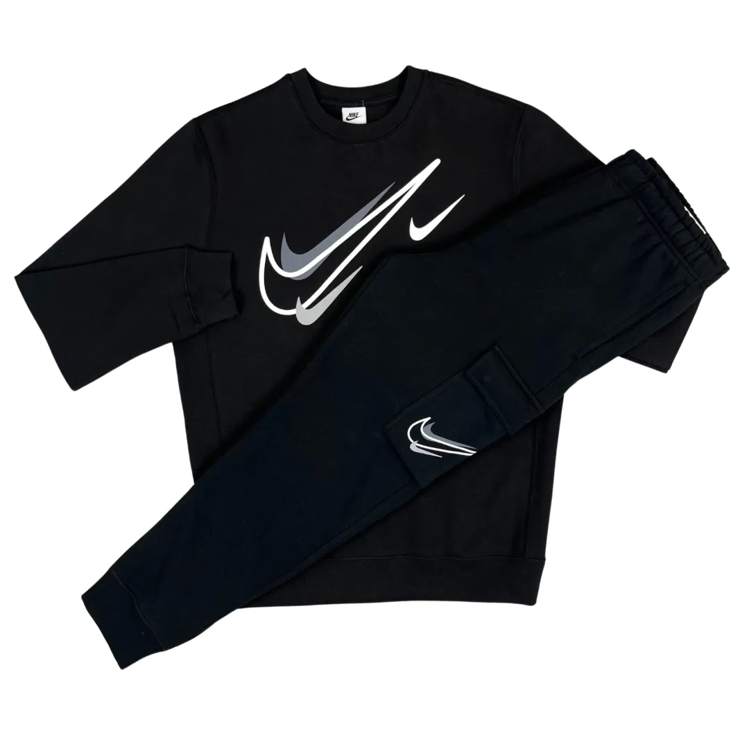 Nike Multi Swoosh Graphic Crew Tracksuit - Black / White