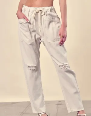 Oatmeal Distressed Pants