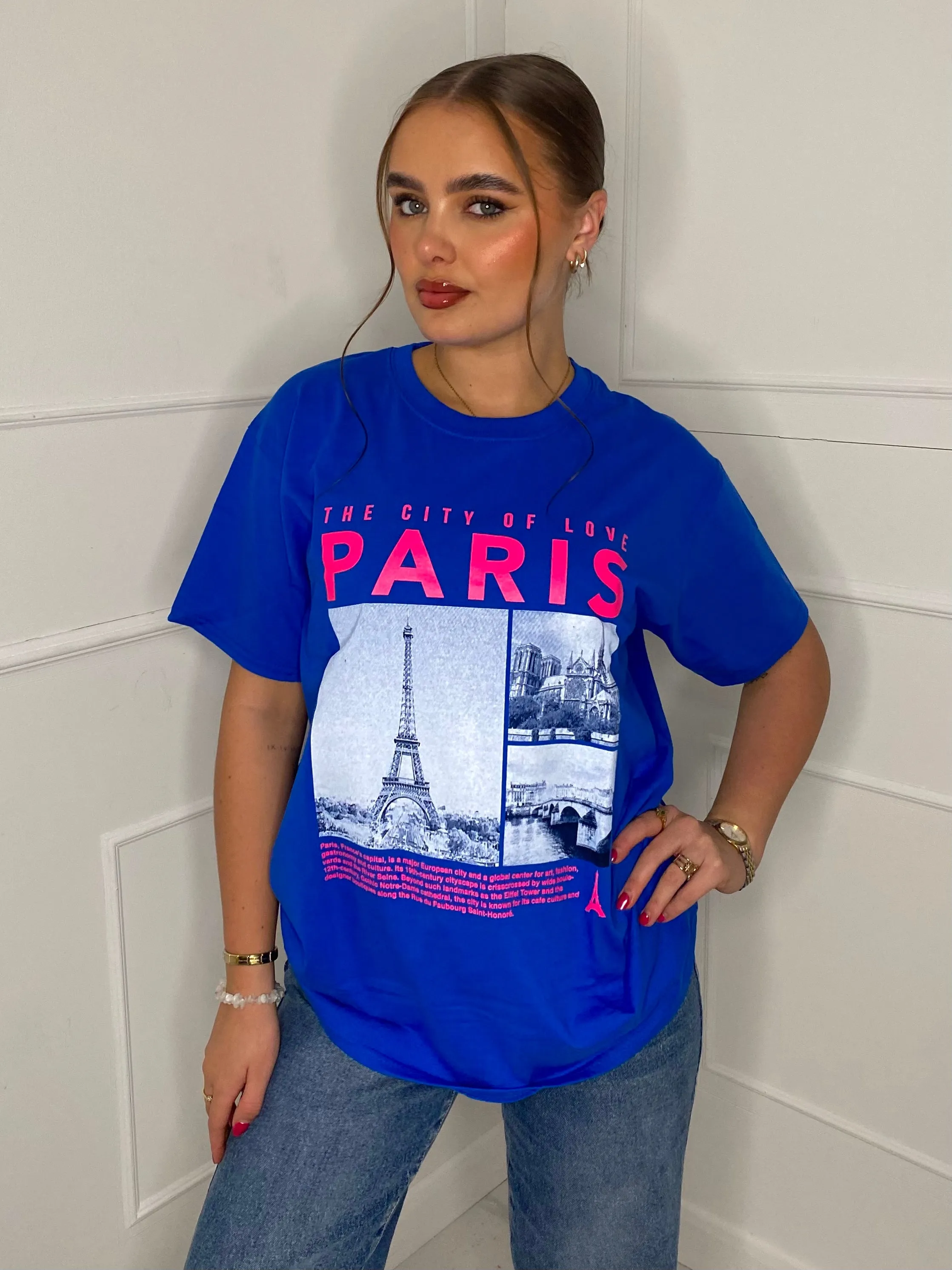 Paris Eiffel Tower Print T-shirt- Royal Blue