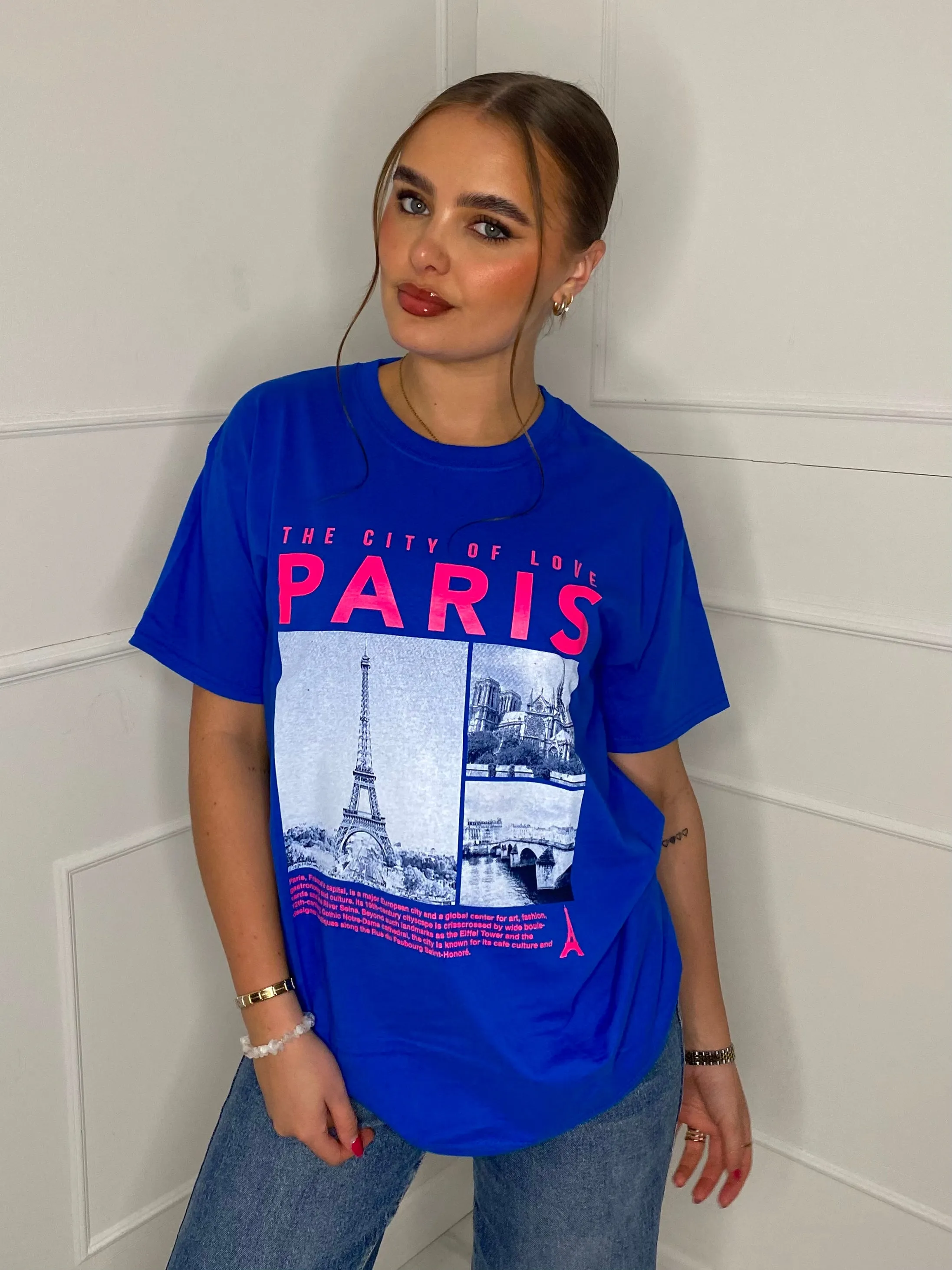 Paris Eiffel Tower Print T-shirt- Royal Blue