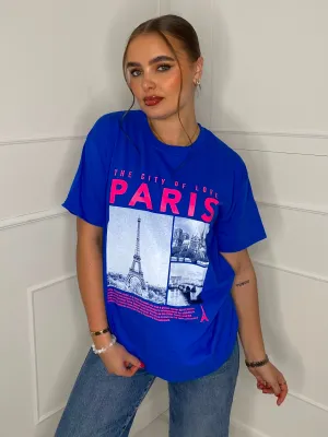 Paris Eiffel Tower Print T-shirt- Royal Blue