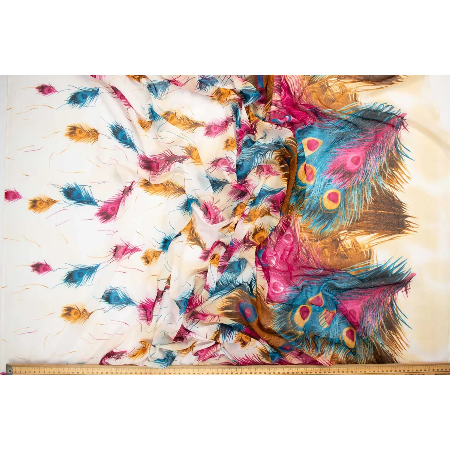 Peacock Printed Cotton Blended Voile Pink & Blue