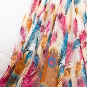 Peacock Printed Cotton Blended Voile Pink & Blue