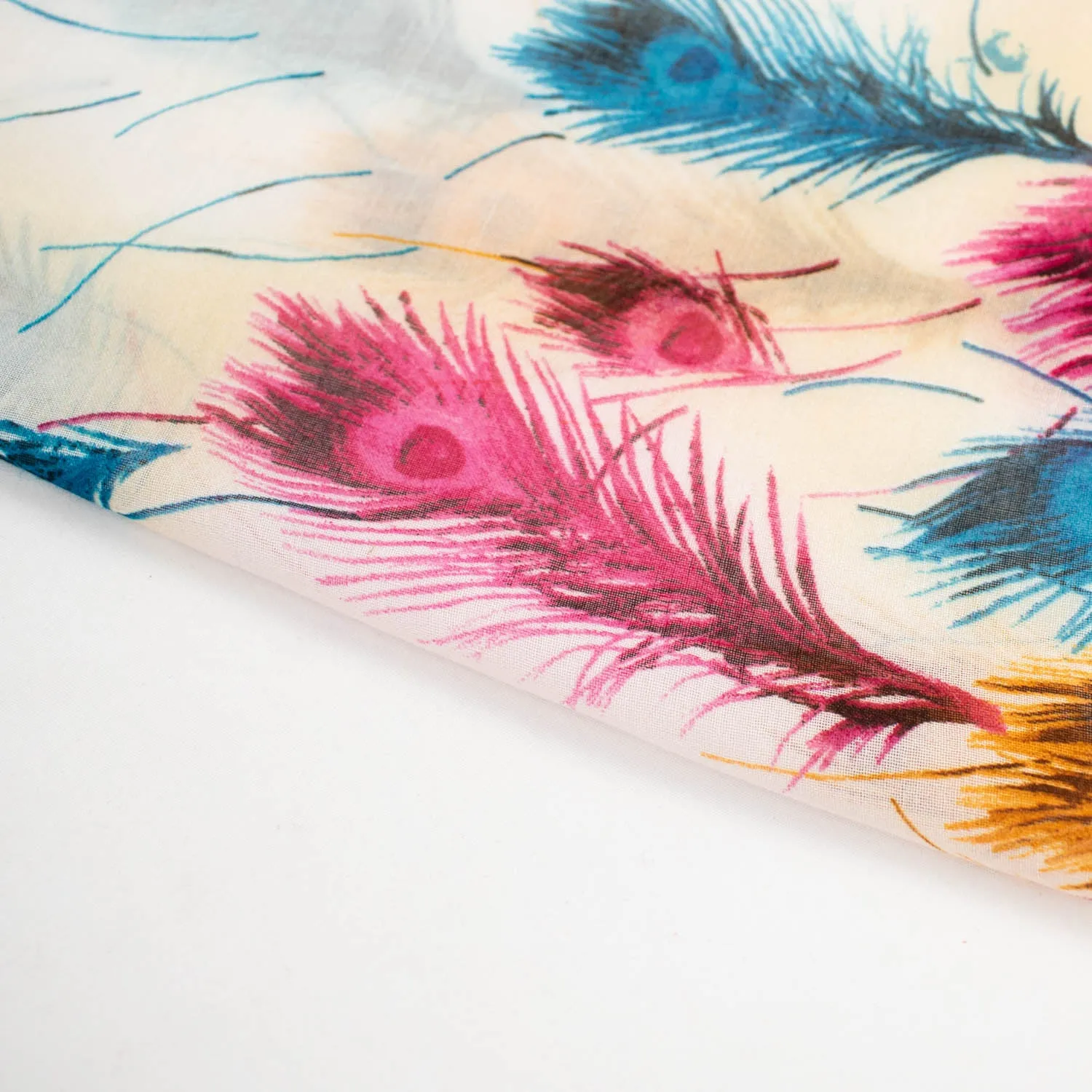 Peacock Printed Cotton Blended Voile Pink & Blue