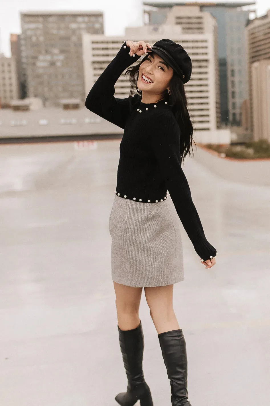 Pearl Embellished Sweater in Black