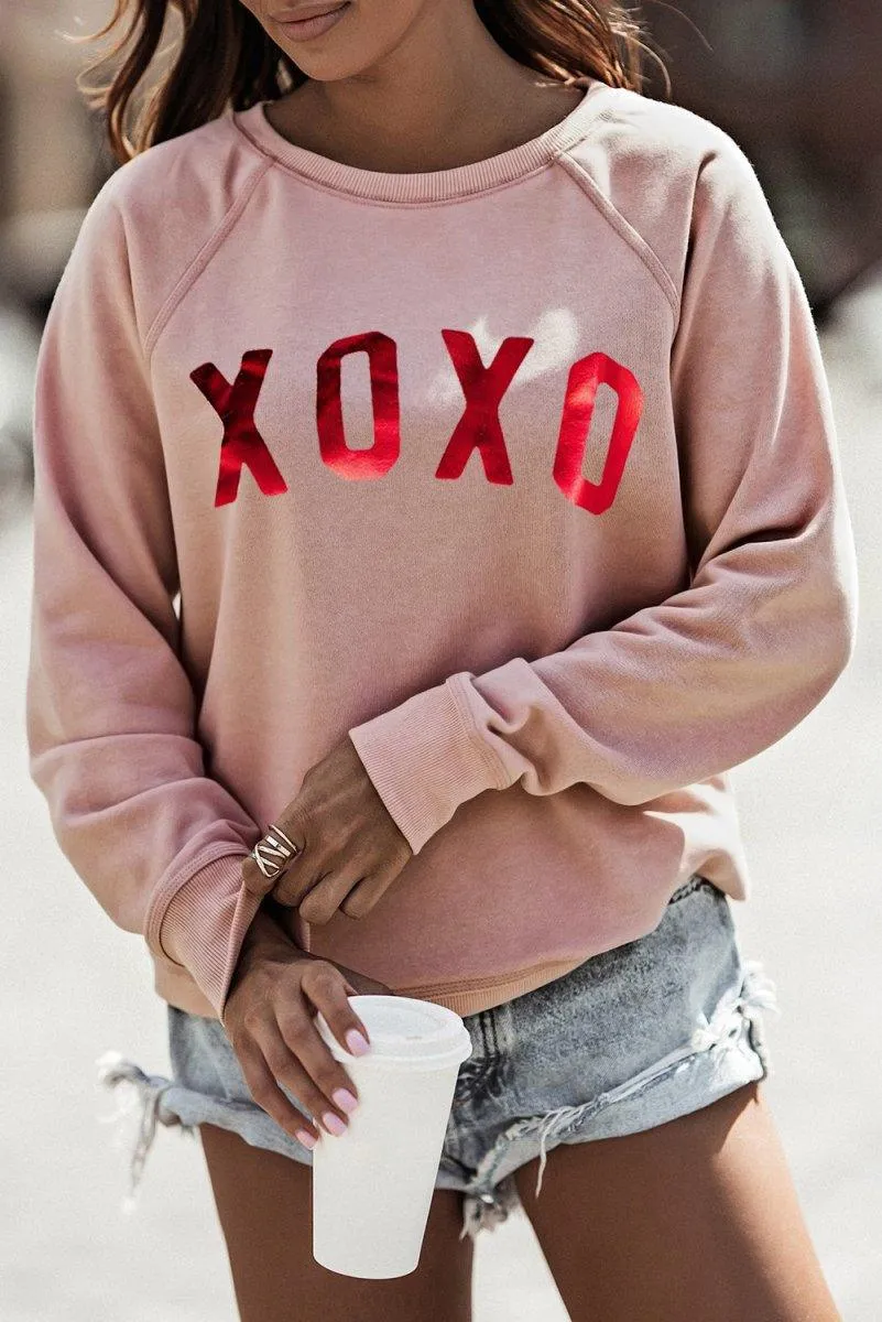 Pink XOXO Glitter Graphic Sweatshirt