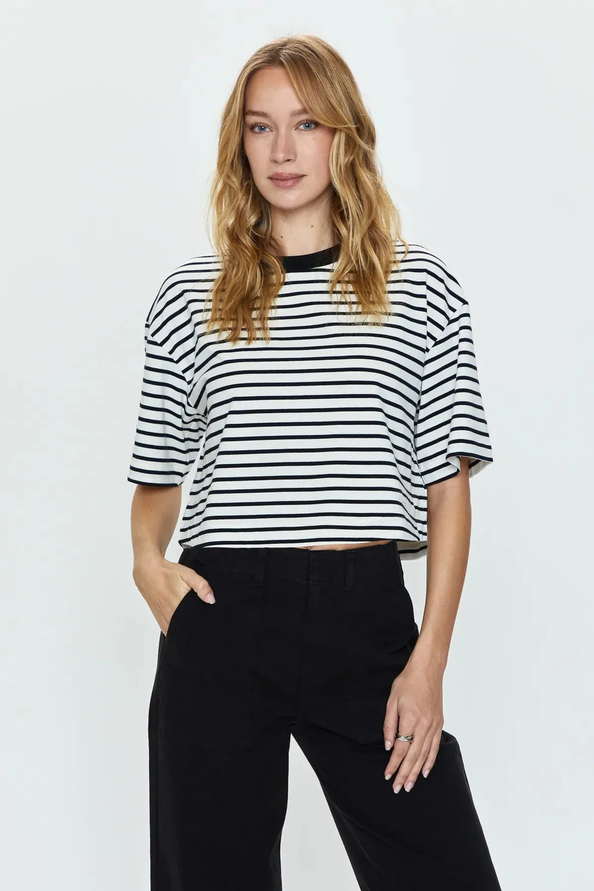 PIS Mae Cropped Tee in Black & White