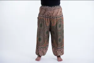 Plus Size Geometric Mandalas Unisex Harem Pants in Olive