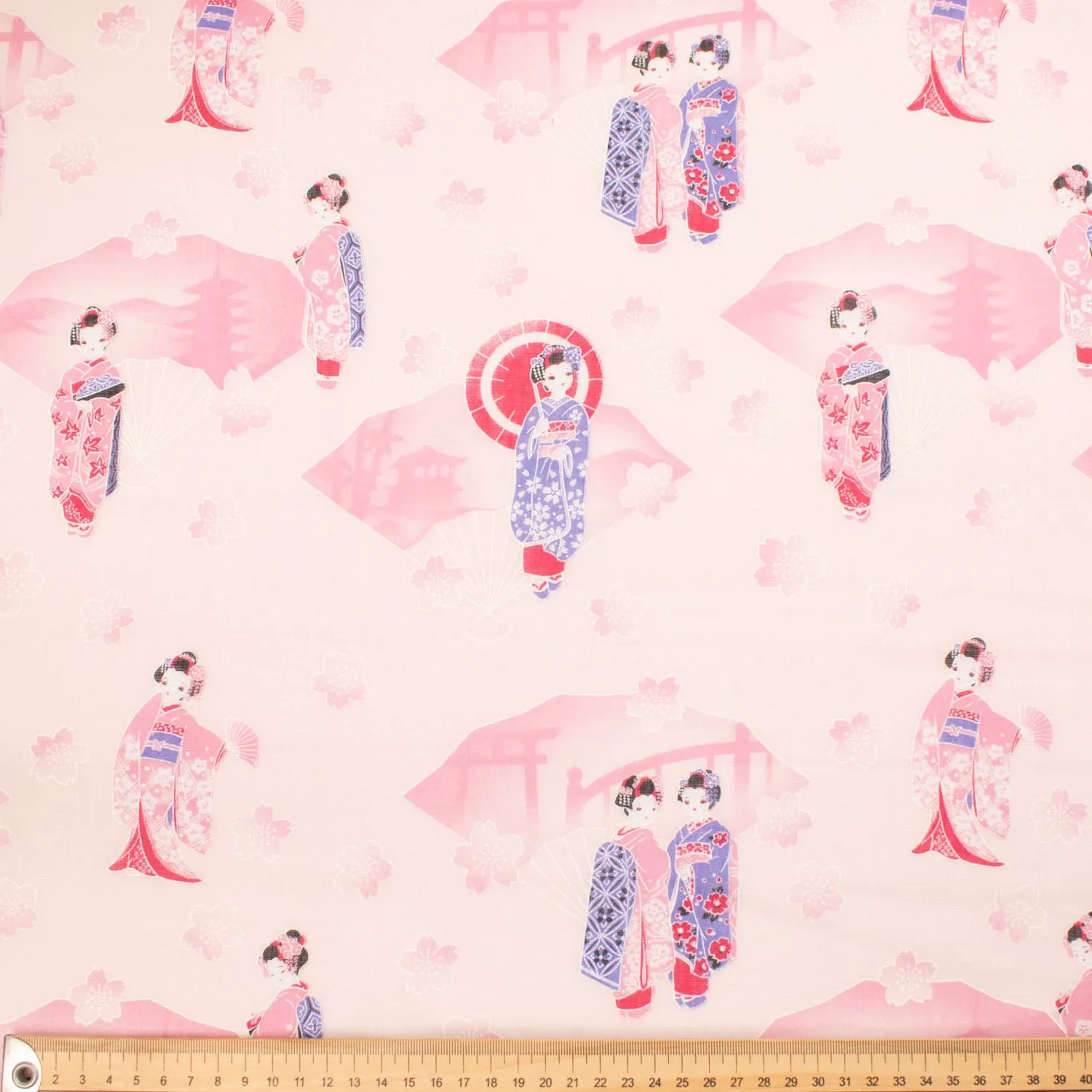 Printed Cotton Voile Design-13 Blue & Pink Kimono on Coral