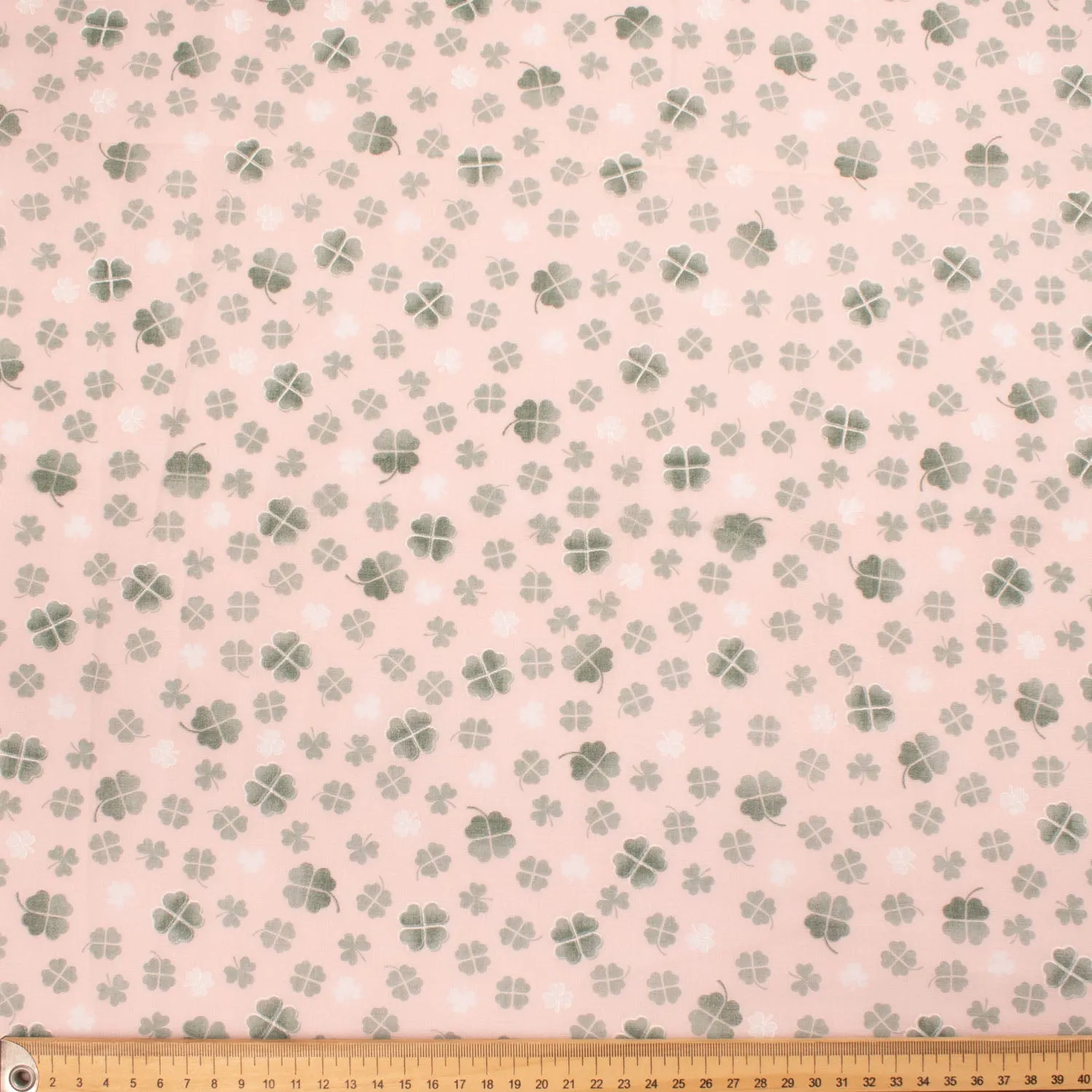 Printed Cotton Voile Design-52 White & Green Four Leaf Clover on Carol