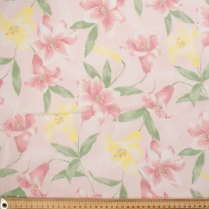 Printed Cotton Voile Design-58 Pink & Yellow Lily Flower on Baby Pink