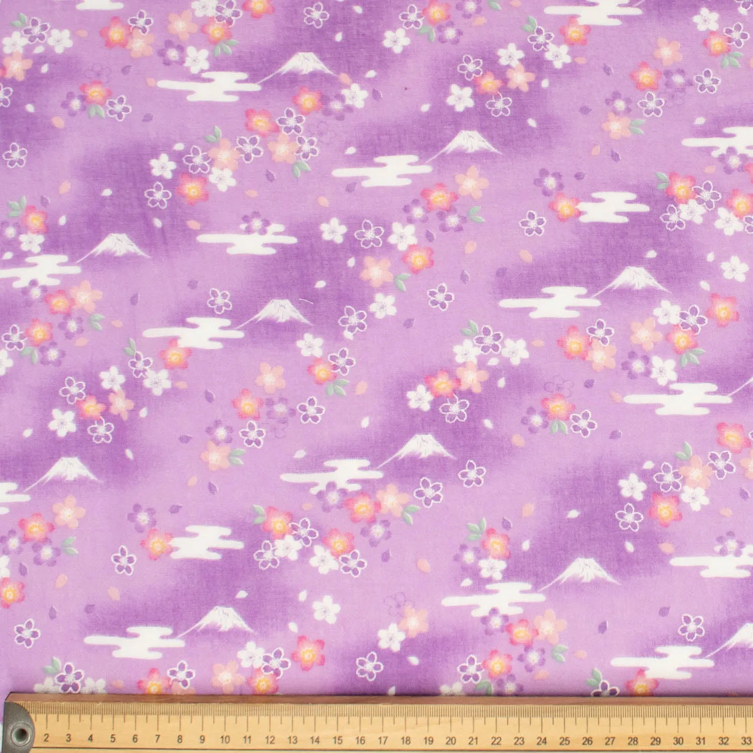 Printed Cotton Voile Design-68 Fuji Mountain & Sakura on Purple