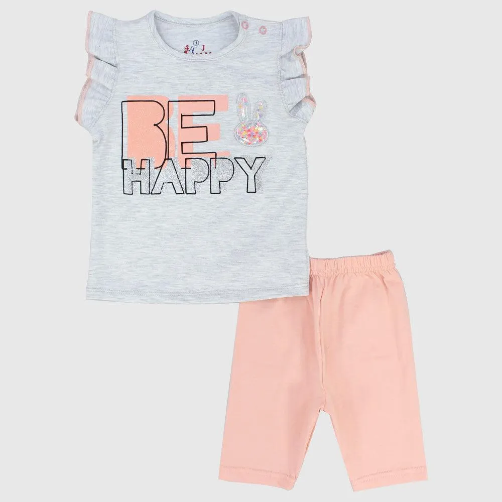 "Be Happy" Ruffled Shoulders Sleeveless Pajama