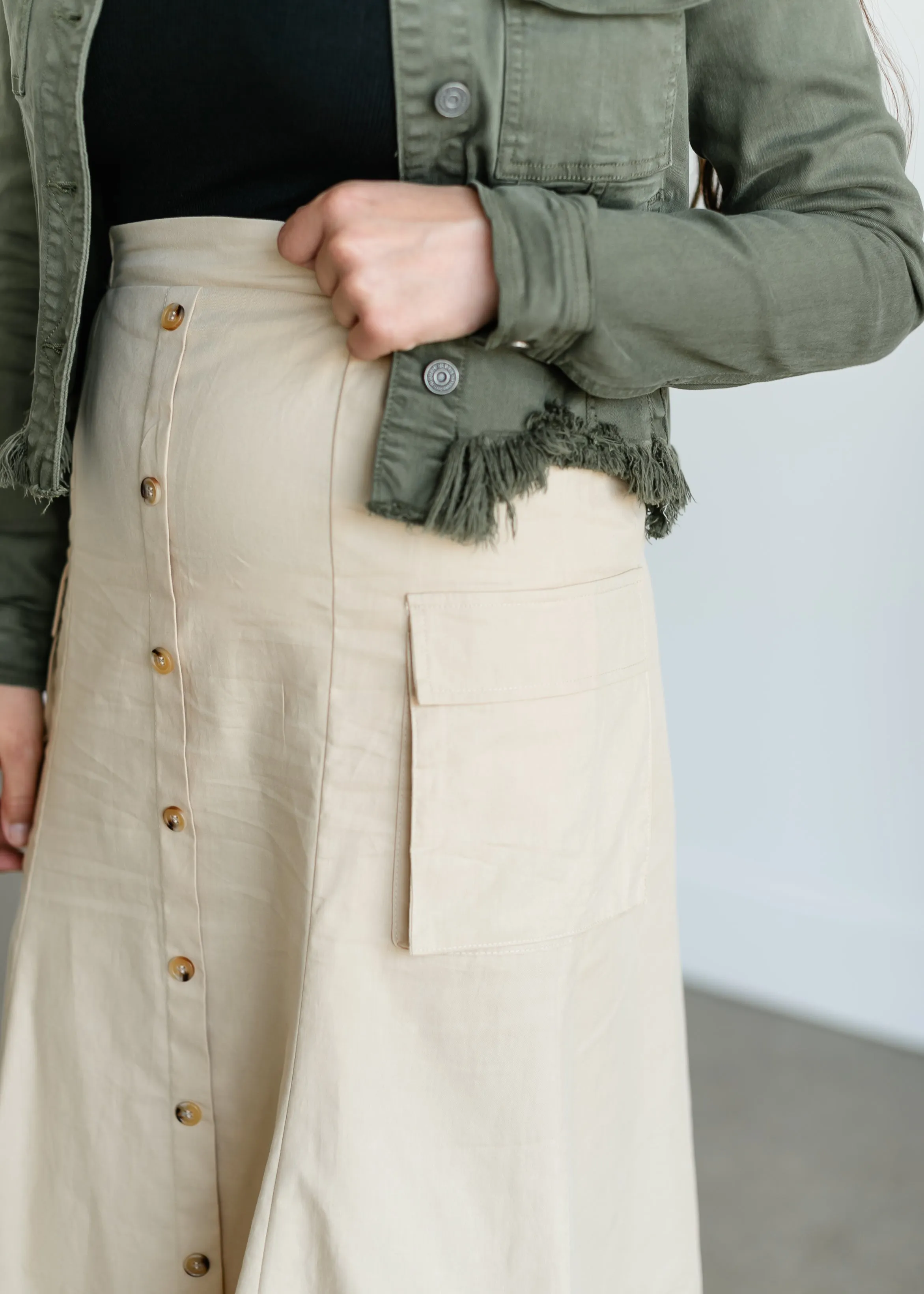 Raw Hem Olive Denim Jacket