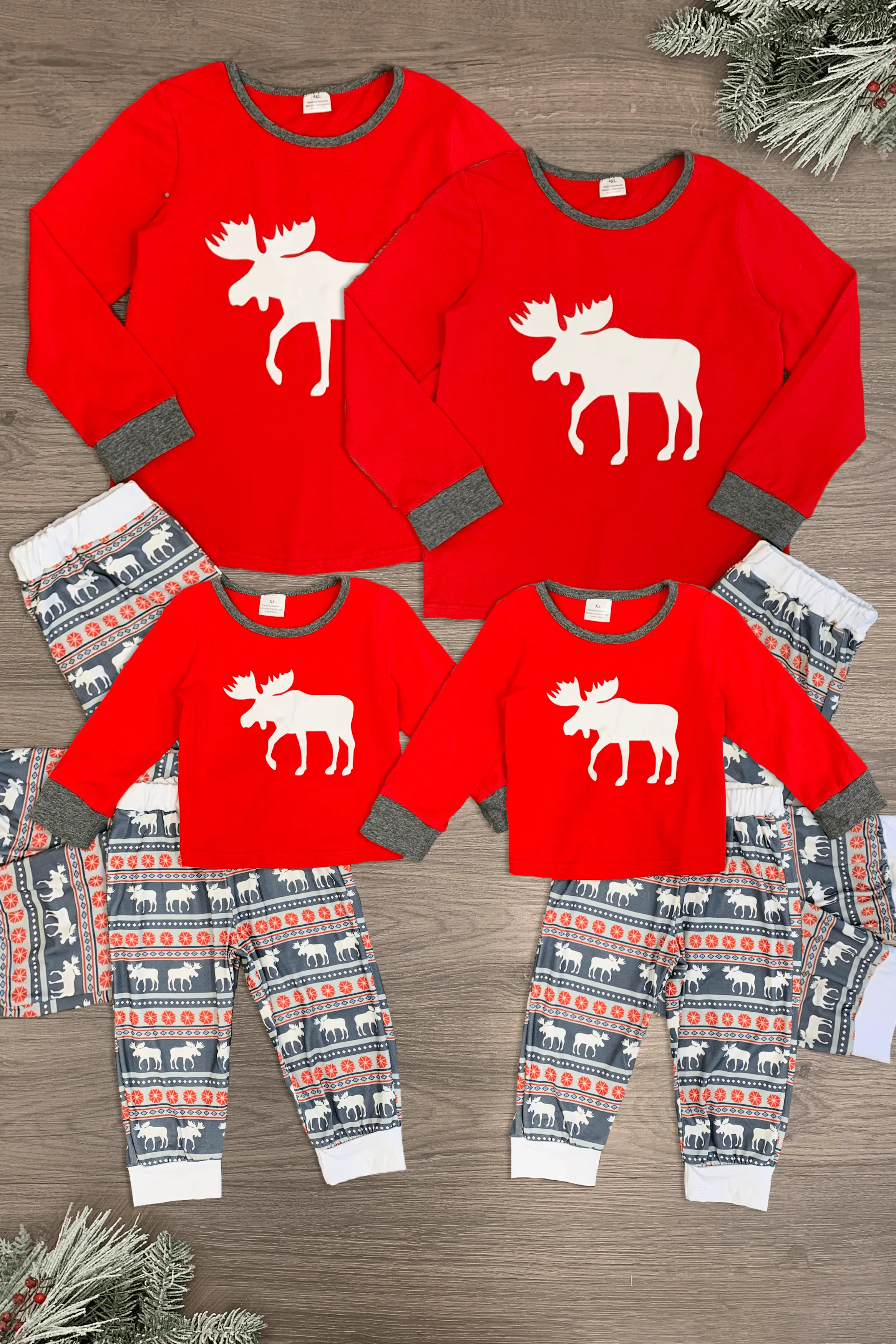 Red & White Moose Family Pajama Set