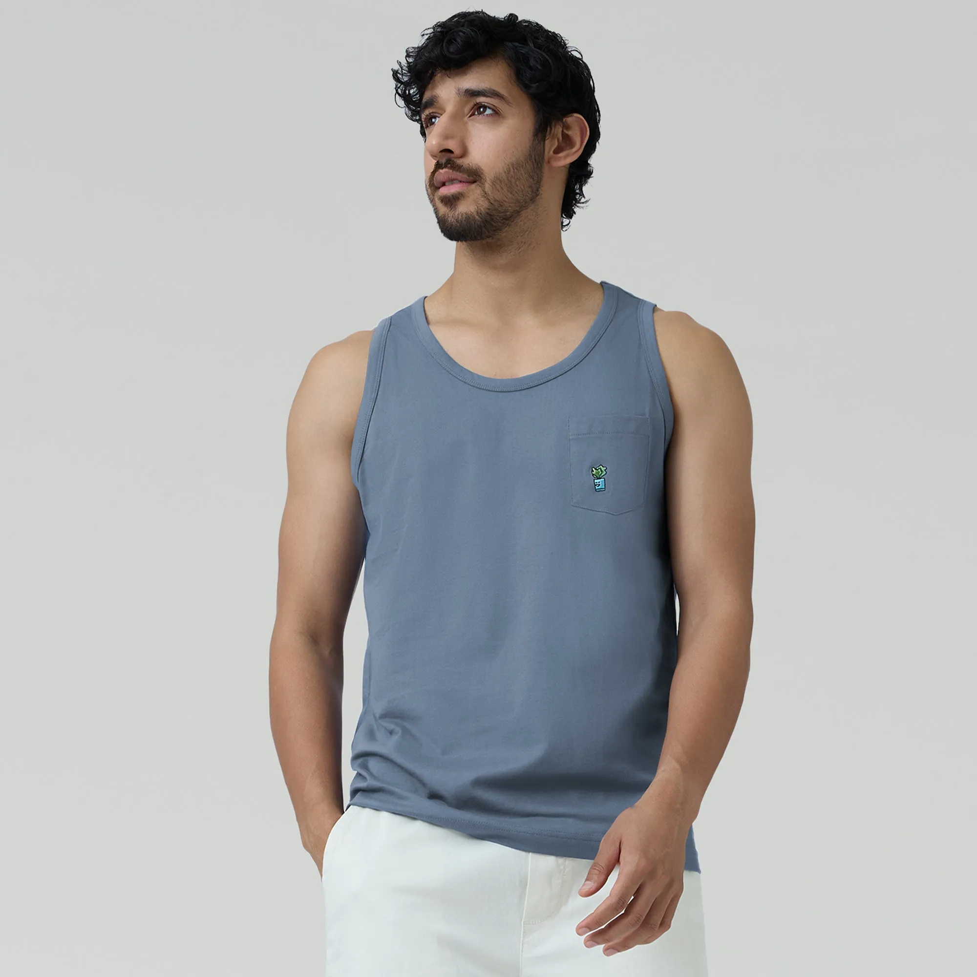 Renew Combed Cotton Tank Tops Slate Blue