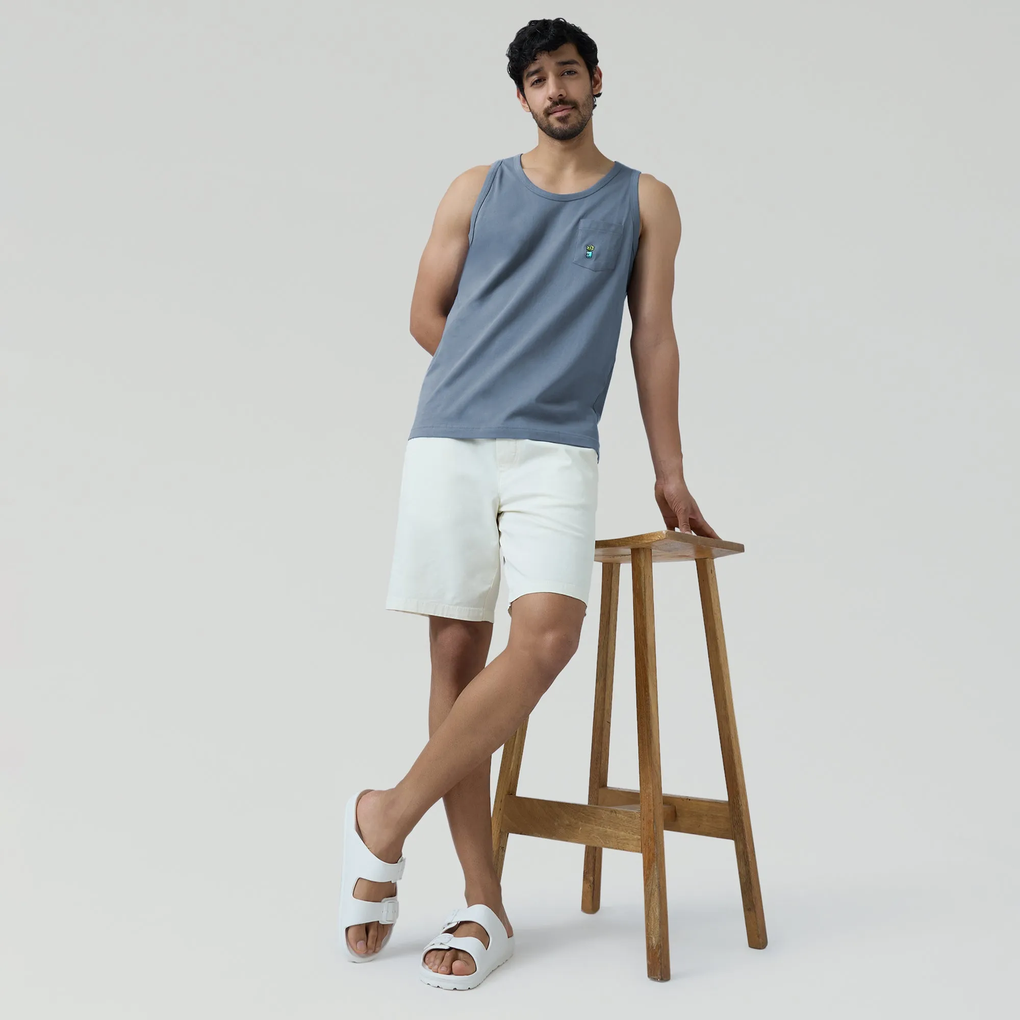 Renew Combed Cotton Tank Tops Slate Blue