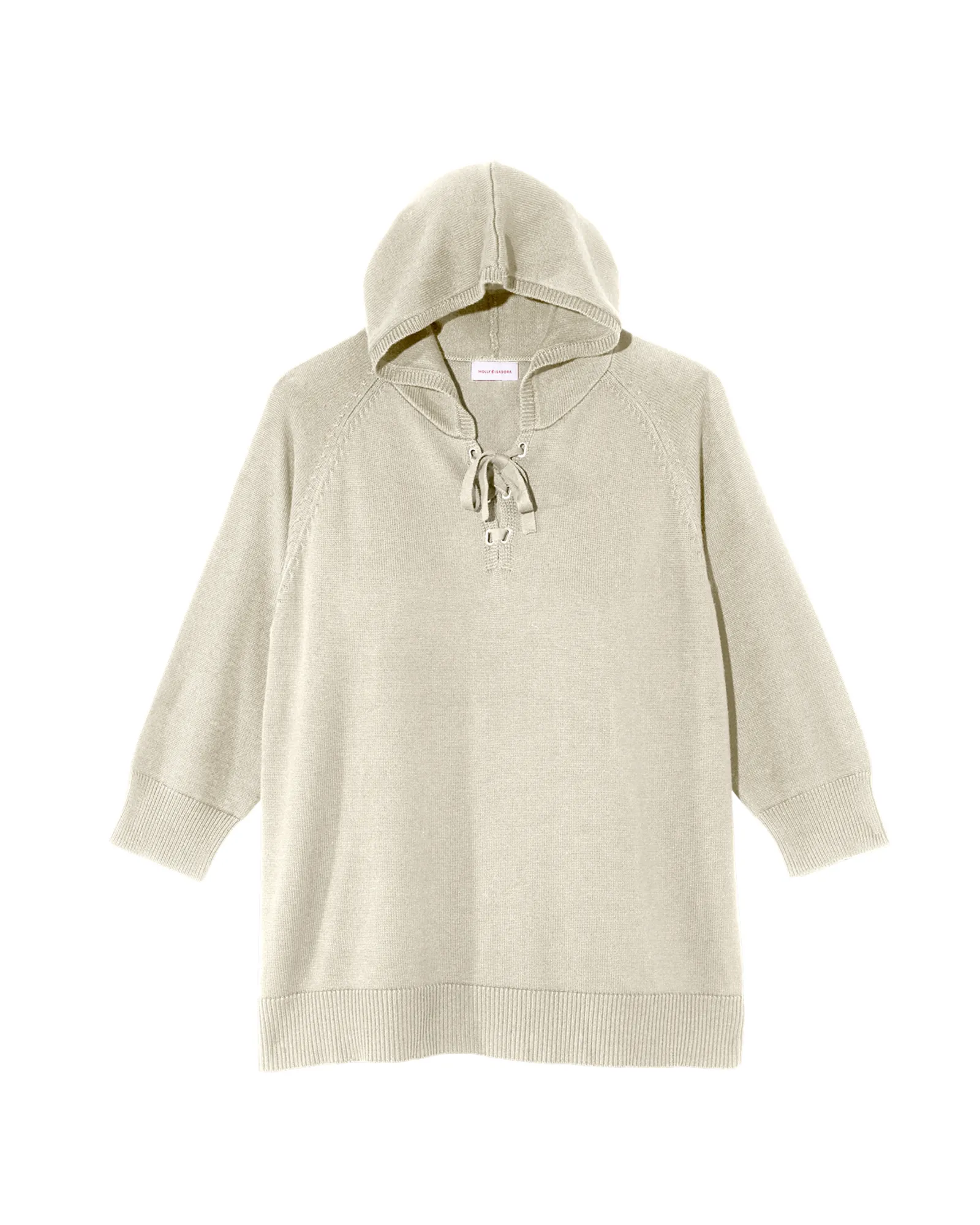 Reyes 3/4 Sleeve Lace Up Hooded Sweater | Ivory