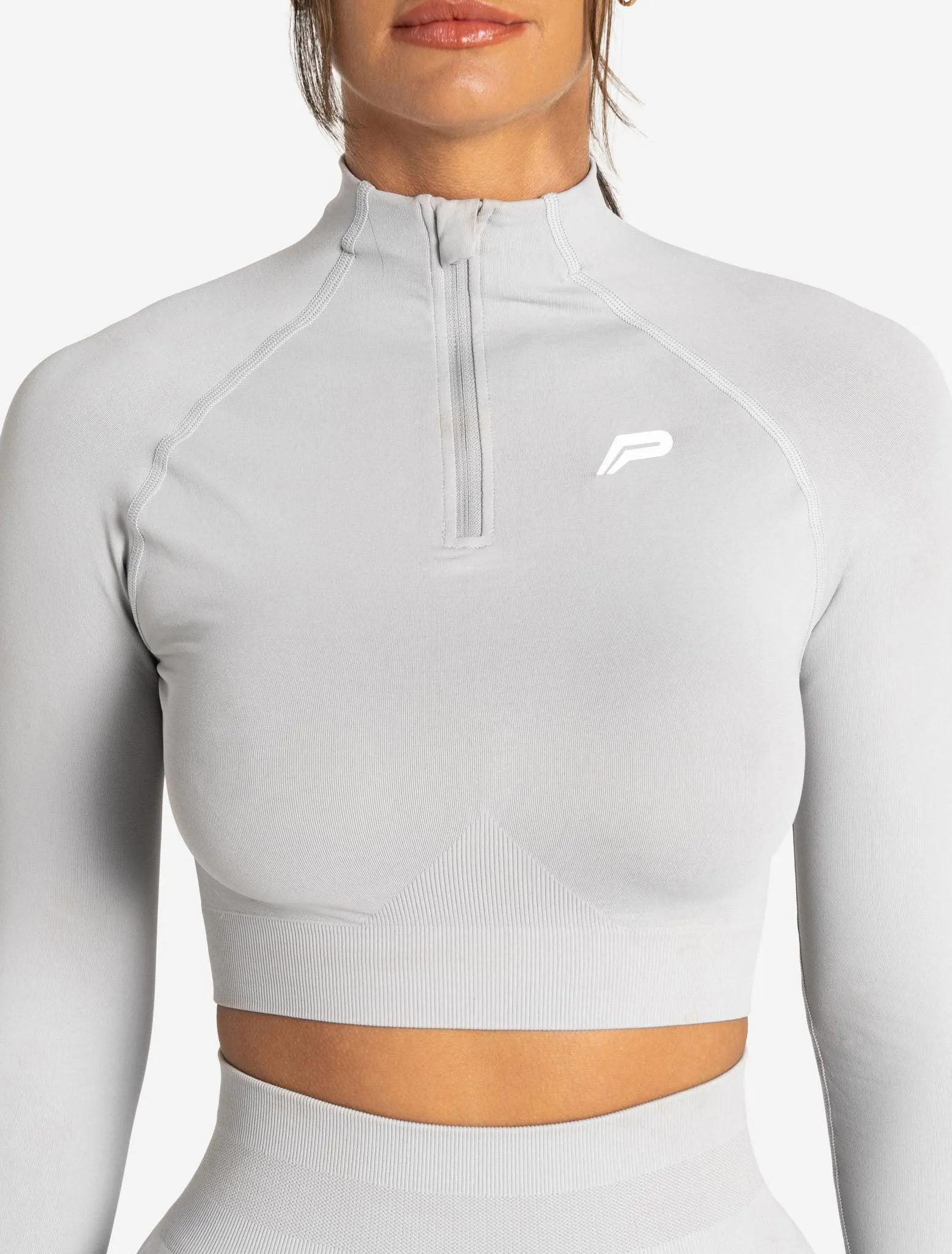 Scrunch Seamless Crop 1/2 Zip - Grey