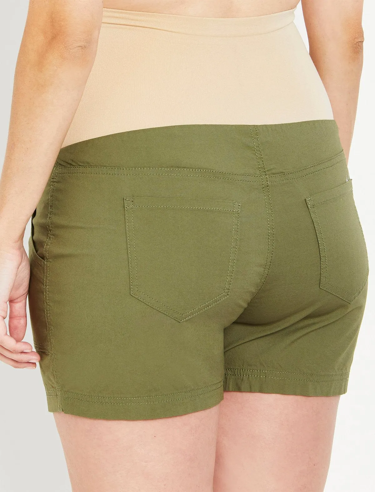 Secret Fit Belly Poplin Maternity Shorts in Olive