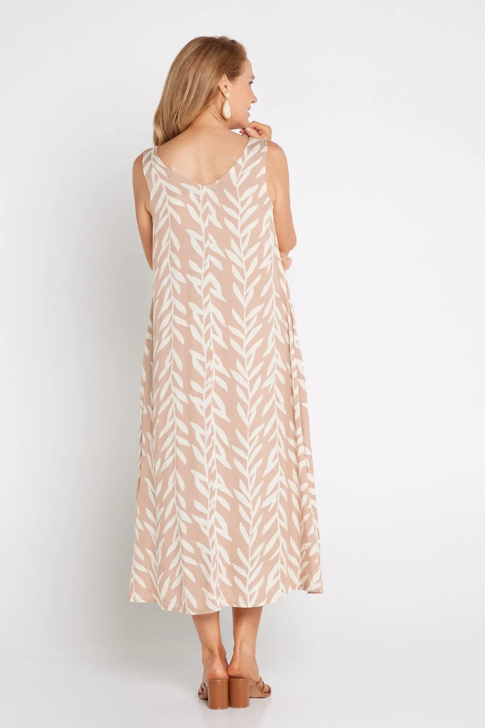 Sienna Sleeveless Midi Dress - Beige Botanical