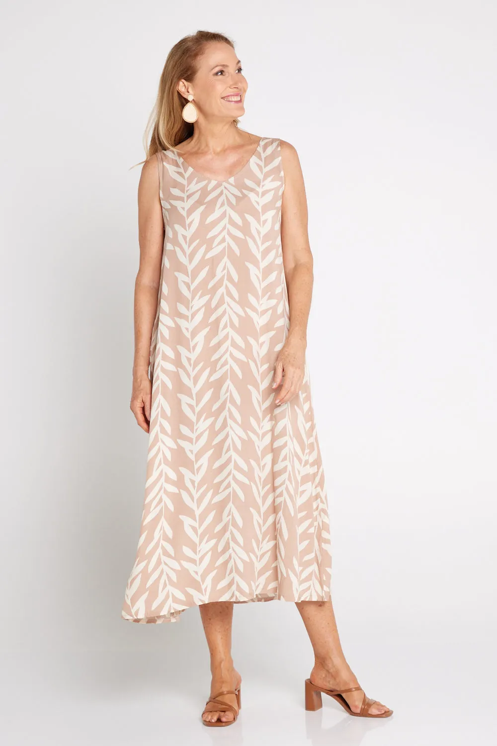 Sienna Sleeveless Midi Dress - Beige Botanical