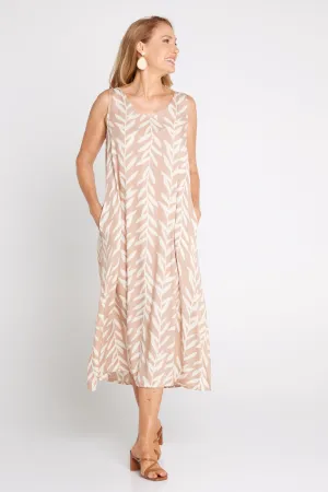 Sienna Sleeveless Midi Dress - Beige Botanical