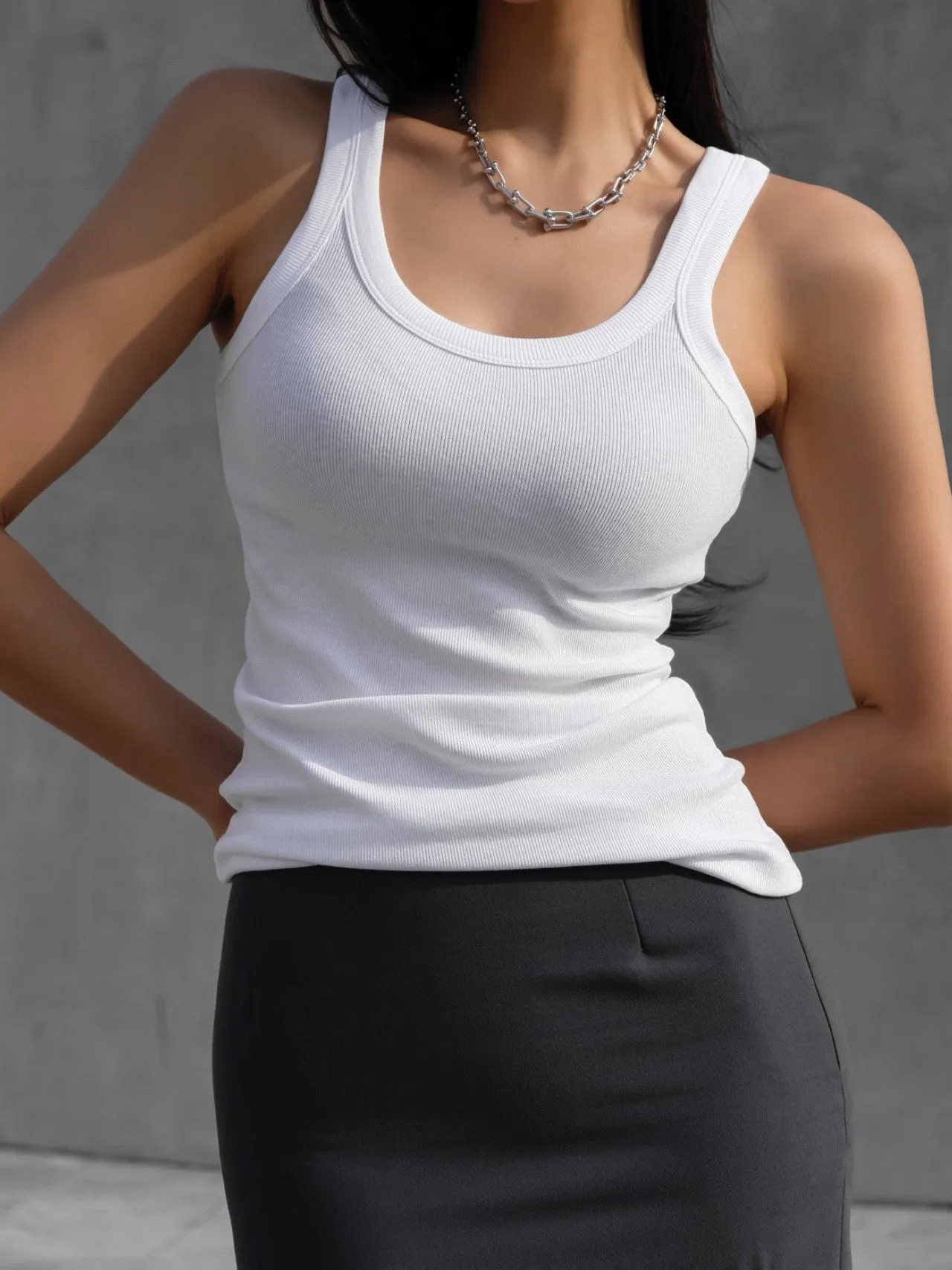 SLEEVELESS JERSEY RIBBED TANK