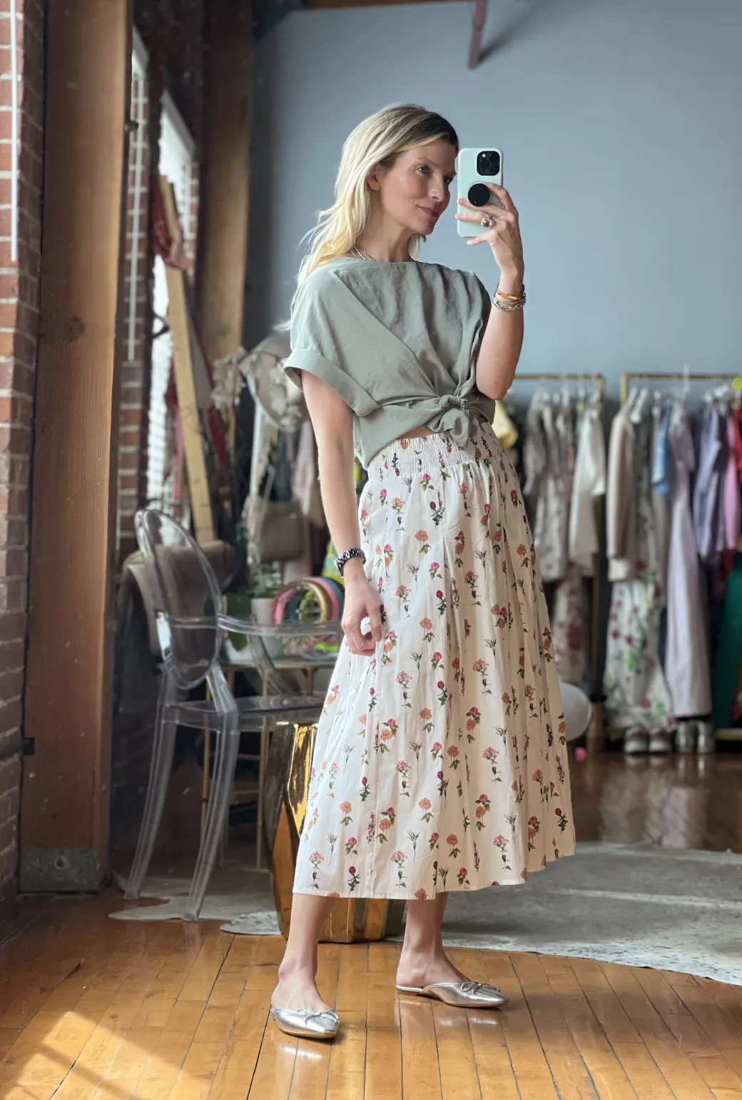 Smocked Waist MIDI Skirt - Bouquet