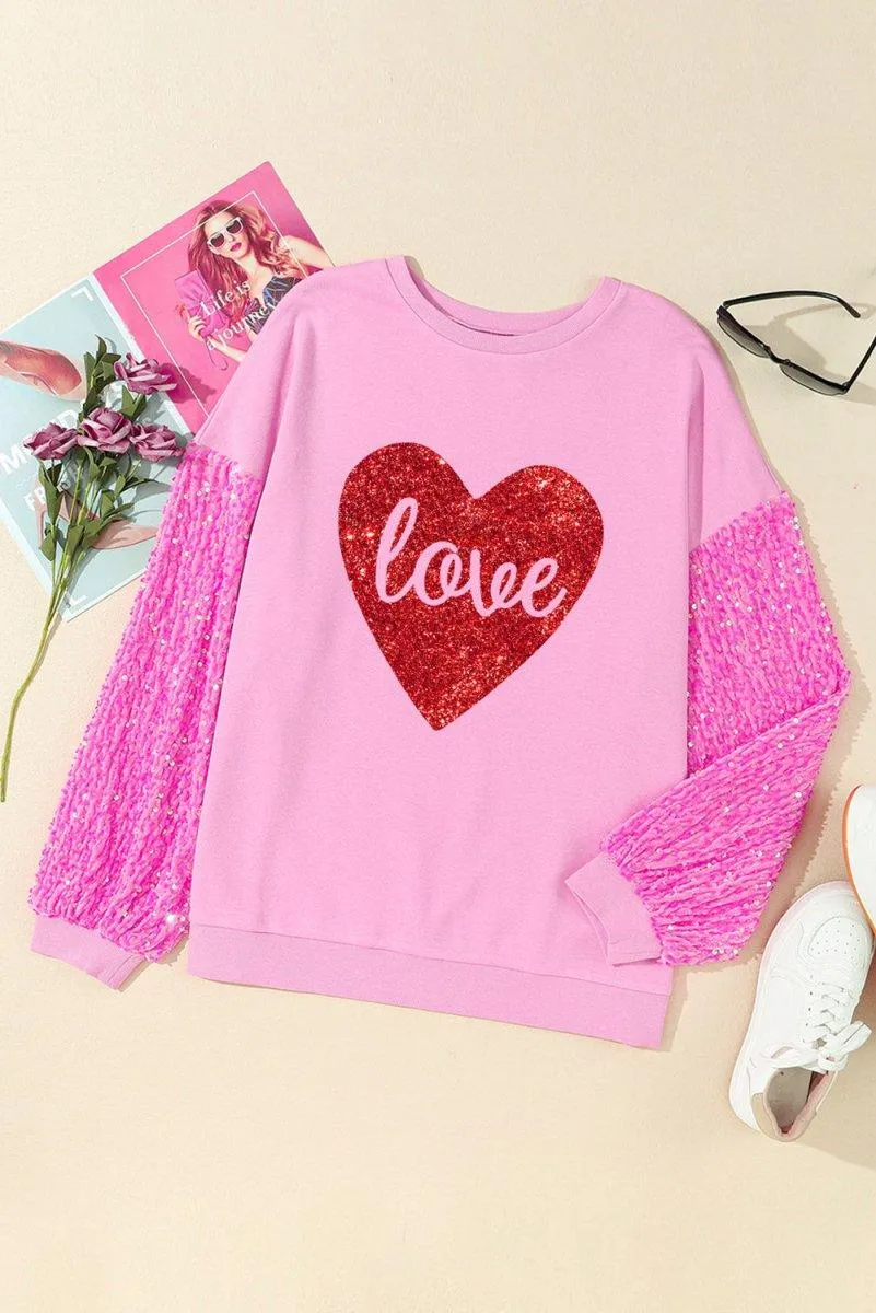 Sparkle Red Heart Sequined Sweater