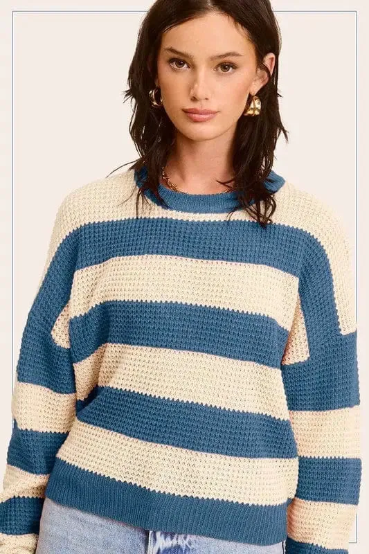 Striped Round Neck Loose Fit Sweater