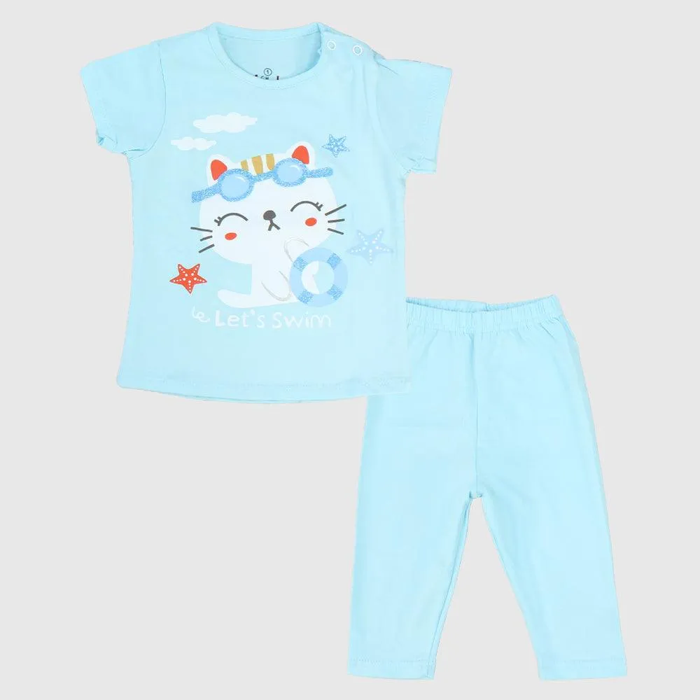 Swimming Cat Short-Sleeved Pajama