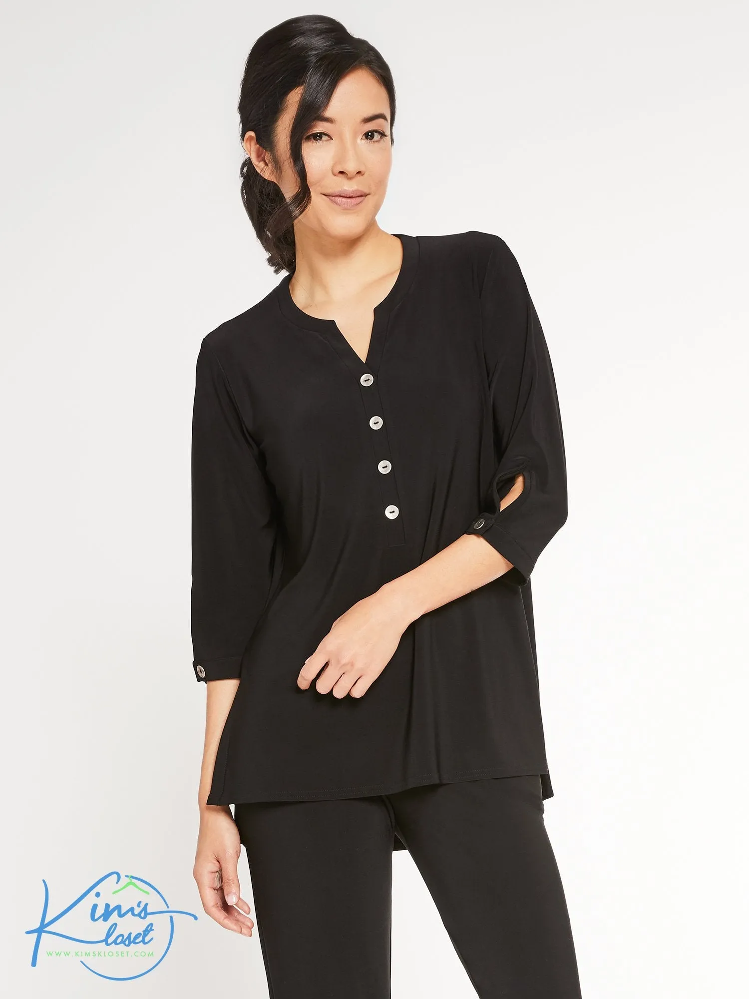 Sympli Charm Henley, Metal Buttons Top