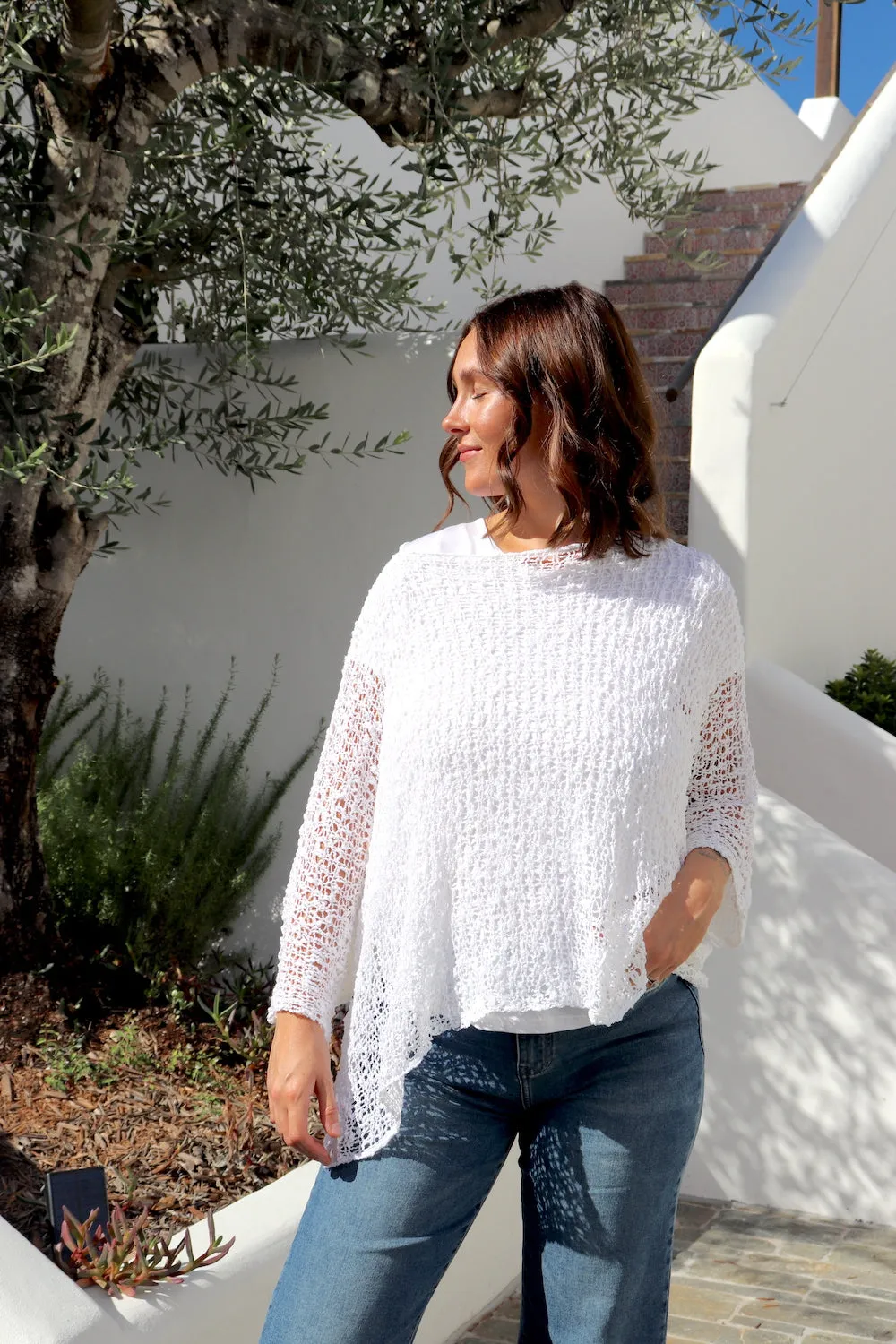 Travel Overlay Knit Top in White